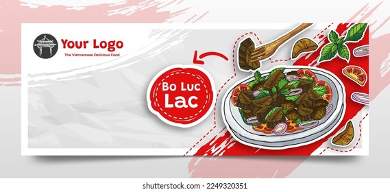 Doodle Hand Drawn Bo Luc Lac as The Vietnamese Food Social Media Header Background