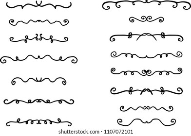 Doodle hand drawn borders set, vintage dividers, frames decor collection swirls