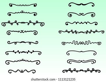 Doodle hand drawn borders set, vintage dividers, frames decor collection swirls