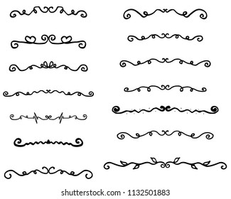 Doodle hand drawn borders set, vintage dividers, frames decor collection