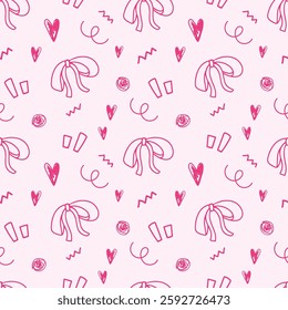 Doodle hand drawn bow and ribbon seamless pattern background for wrapping, gift, beauty, salon, fashion and illustration