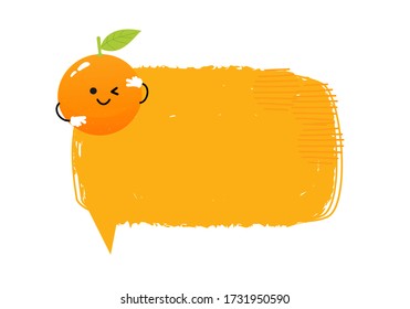 Discurso de burbujas dibujado a mano con dibujos animados de frutas anaranjadas aisladas en ilustración vectorial de fondo blanco.