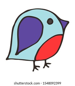 Doodle hand drawn cartoon bird. Vector cute illustration