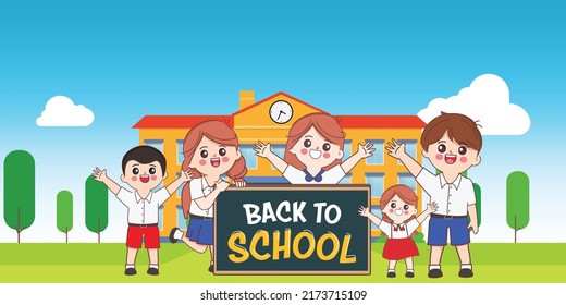 Doodle Hand Drawn Cartoon Student Back To School And School Background.