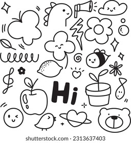 Doodle Hand drawn cartoons collection set