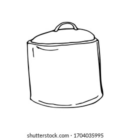 Cacerola dibujada a mano de perro. Ilustración vectorial en blanco negro para web, folletos, textiles.
