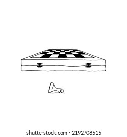Doodle hand drawn a checkerboard and a single pawn next it. Collection.