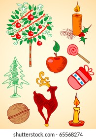 doodle hand drawn Christmas  elements for design
