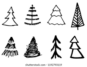 Doodle Hand Drawn Christmas Trees Set Stock Vector (Royalty Free ...