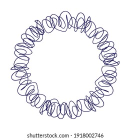 Doodle hand drawn circle frame isolated on white background. Vector illustration. Curly ornate swoosh border. Cute romantic curlicue scrawl style.