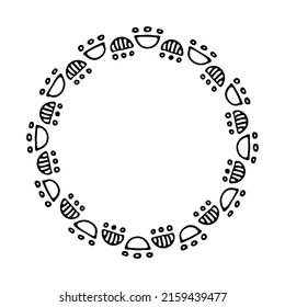 Doodle hand drawn circle frame isolated on white background. Vector illustration. Curly ornate swoosh border. Cute romantic curlicue scrawl style.