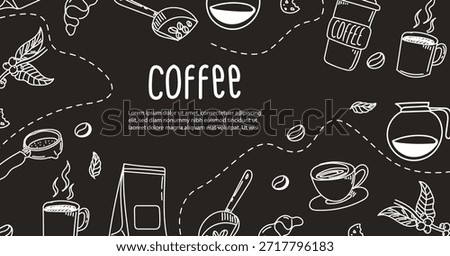 Doodle hand drawn coffee composition, coffee black background
