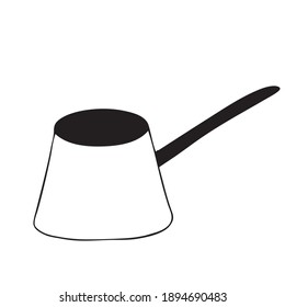 Doodle hand drawn coffee turk for making prepare hot drink wood handle bucket