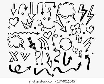 Doodle hand drawn collection of elements for design, isolated