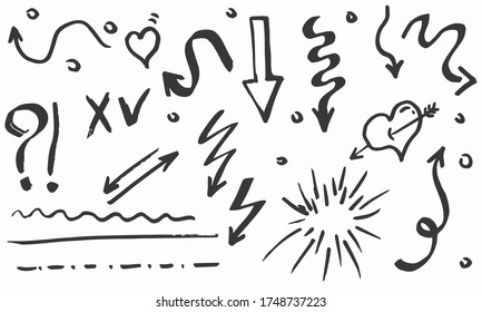 Doodle hand drawn collection of elements for design, isolated, vector