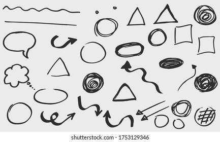 Colección de elementos dibujados a mano para diseño, aislados, vectores