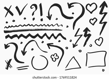 Doodle hand drawn collection of elements for design. Vector, Isolated