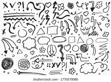 Doodle hand drawn collection of elements for design. Vector, Isolated