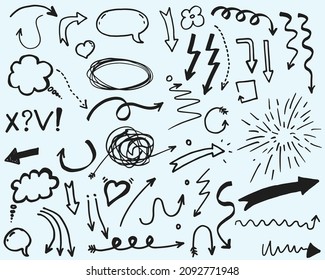 Doodle hand drawn collection of elements for design. Vector, Isolated