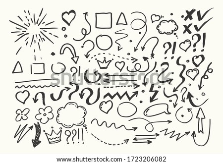 Doodle hand drawn collection of elements for design. Vector, Isolated