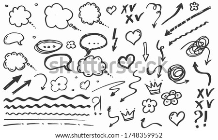 Doodle hand drawn collection of elements for design, isolated, vector