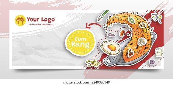 Doodle Hand Drawn Com Rang as The Vietnamese Food Social Media Header Background