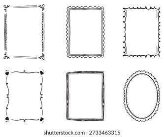 Doodle handgezeichnete Coquette Rahmen wellige Linien, Bögen und Bänder. Trendy Vintage skurrile Grenzen für Hochzeitseinladungen, Geburtstagskarte, Drucke. Vektorgrafik