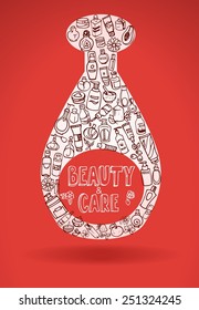 doodle hand drawn cosmetic products, bottle-shaped, vector