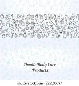 doodle hand drawn cosmetic and self care products background