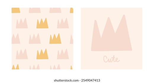 Doodle handgezeichnete Krone oder Berge - Vektordruck. Nahtloses Muster mit Doodle-Krone. minimalistisches Kindertextilmuster 