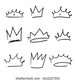 Doodle hand drawn crown Queen royal princess logo graffiti icon with cartoon style isolated background