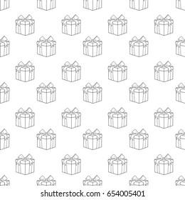 Doodle hand drawn cute backgrond. Black and white seamless pattern with gift boxes. Festive background