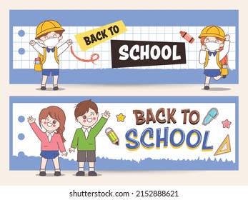 Doodle Hand Drawn Cute Cartoon Student Back To School Banner And Background Character.