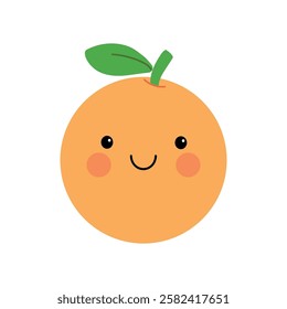 Doodle hand drawn cute kawaii smiling happy orange clipart vector. Cute orange sticker printable for kids. Cartoon cute orange kawaii character.