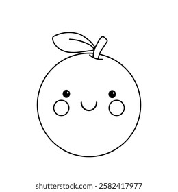 Doodle hand drawn cute kawaii smiling happy orange clipart vector. Cute orange coloring page for kids worksheets printable. Trace and color orange. Cartoon cute orange kawaii character sticker.