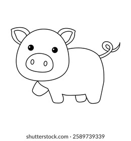 Doodle hand drawn cute pig clip art vector. Cute pig coloring pages for kids. Trace and color cute pig. Pig animal flashcard. Kindergarten and preschool worksheets printable for kids.