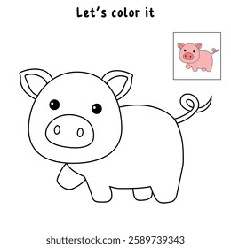 Doodle hand drawn cute pig clip art vector. Cute pig coloring pages for kids. Trace and color cute pig. Pig animal flashcard. Kindergarten and preschool worksheets printable for kids.