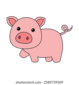 Doodle hand drawn cute pig clip art vector. Cute pig coloring pages for kids. Pig animal flashcard. Kindergarten and preschool worksheets printable for kids.