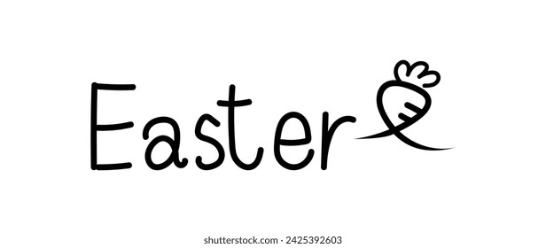 Doodle hand drawn Easter text line art. Holiday concept, festive lettering. Easter handwriting text, sketch style, minimalist design. Editable stroke. Isolated. Vector illustration