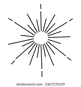 Doodle hand drawn element, sun rays isolated on white background. Cute minimalistic picture, star.
