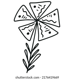 Flor dibujada a mano con Doodle. Ilustración del vector