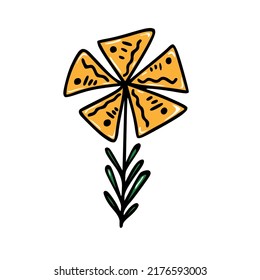 Flor dibujada a mano con Doodle. Ilustración del vector