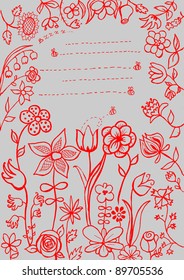 Doodle hand drawn flowers background.