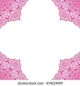 Doodle hand drawn frame with lacy motifs. Vector illustration.