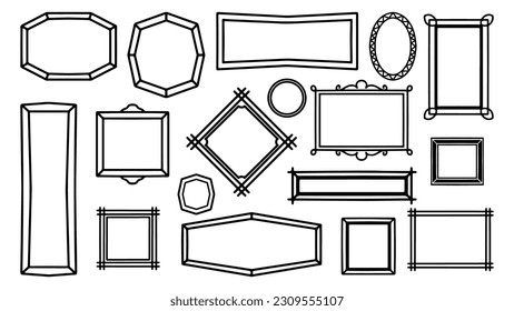 Doodle hand drawn frame set. Sketch drawing vector frames collection. pack of empty blank outline illustration, decorative square black stroke.