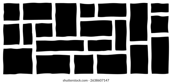 Doodle hand drawn frames, drawn squares with wavy rough edges, wavy irregular rectangles, different boxes