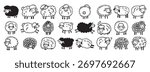 Doodle hand drawn funny cute sheep outline set. Drawing sheep. Vector illustration