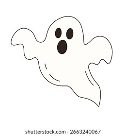 Doodle hand drawn ghost isolated on white background. Halloween party element	
