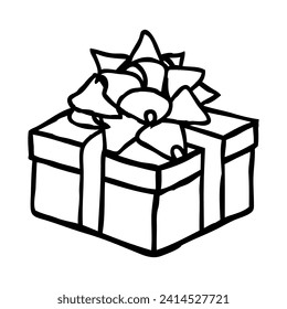 Caja de regalo dibujada a mano. Presentar el paquete dibujado con una sola línea delgada