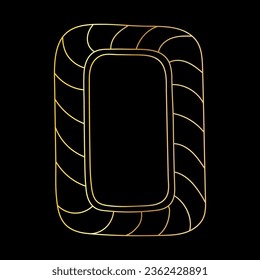 Doodle handgezeichnet goldener Rahmen einzeln auf schwarzem Hintergrund. Dekor für Fotos und Gemälde, quadratische Retro-Illustration aus Vintage.